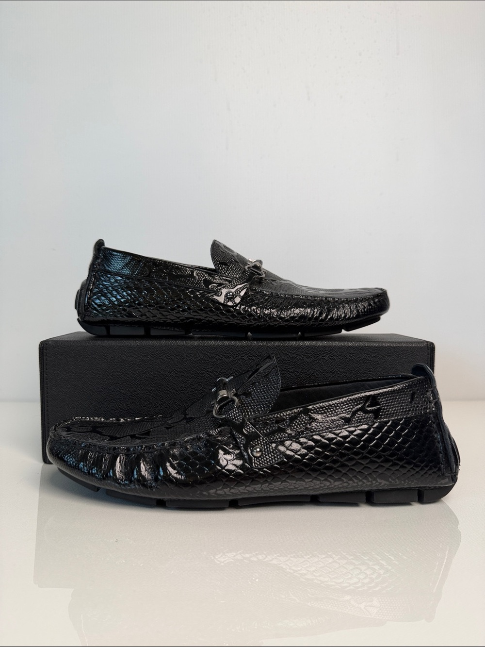 NWOT VINCI The Bologna Black Leather Bit Drive Loafer Men Shoes